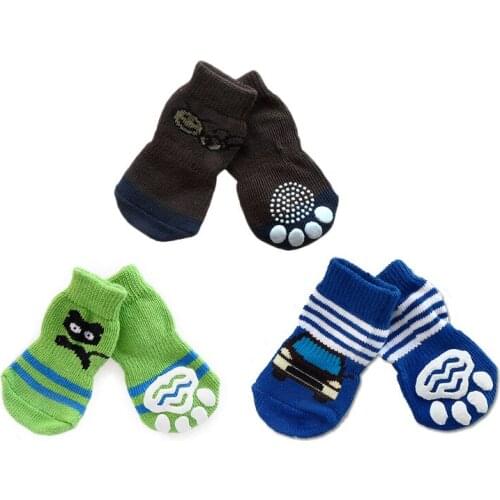 4pcs/Set Pet Dog Socks Spring Autumn Anti-Slip Knit Small Dogs Cat Shoes Winter Thick Warm Paw Protector Dogs Socks Pet Products