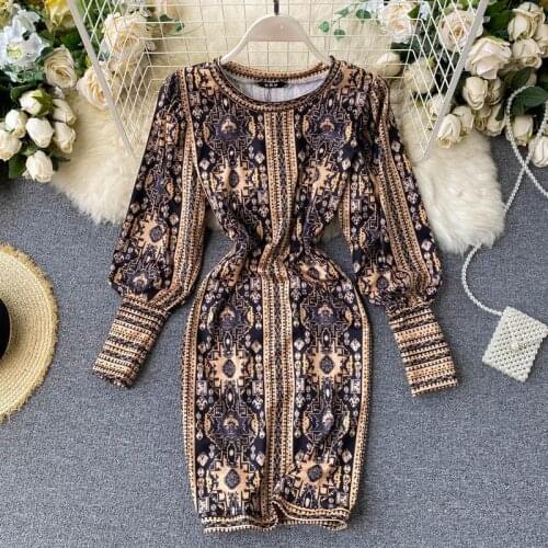 2021 New Fashion WomensPrint Dress Female Vintagel Style Spring And Autumn Full Sleeved Dresses