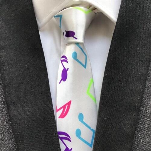 New Arrival 5cm Men Children Tie Fashion Skinny Necktie White with Colorful Music Notes Printed Ties