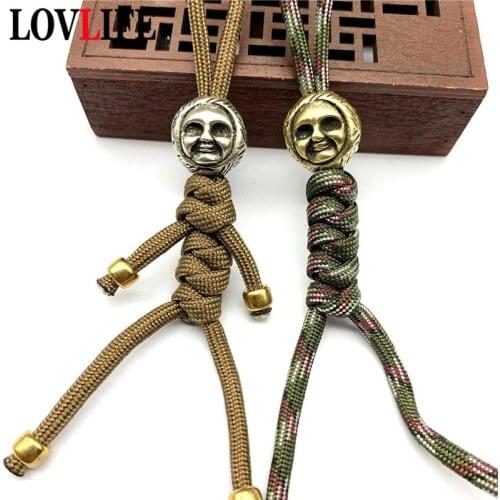Retro Brass Evil Baby Face Knife Bead Lanyard Pendant Paracord Rope Cord EDC Beads Car Keychain Key Ring Outdoor DIY Accessories