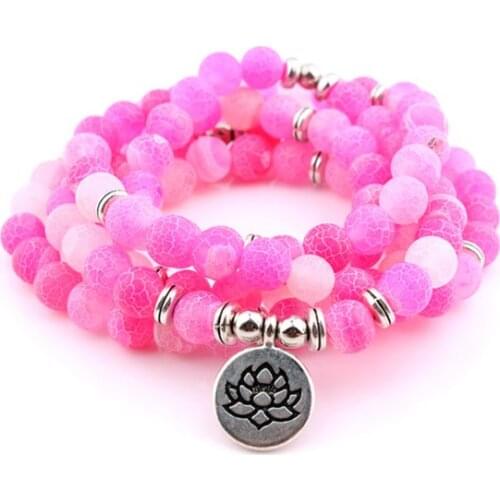 Rose 108 beads 8mm elastic adjustable Lotus life tree Buddha OM eye Chakra Reiki agate Onyx Yoga Bracelet necklace ikg4