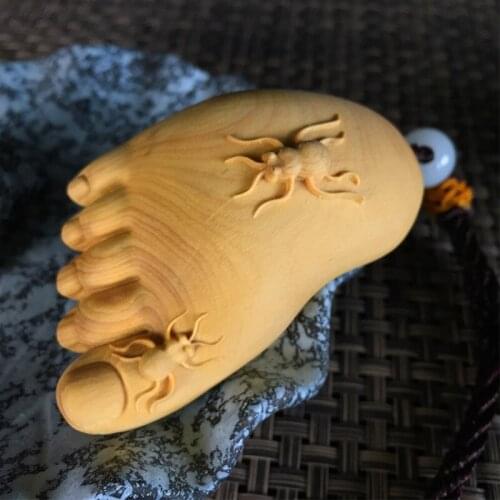 Handle Pieces High Grade Quality Handmade Carving Boxwood Foot Shape Keep Health Happy for Enough Hanging Decoration