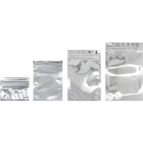 100 Pcs Silver Antistatic Zip Lock Plastic Bags Keep Aroma,Air Tightness Silvery Metallic Plastic Packaging Pouches