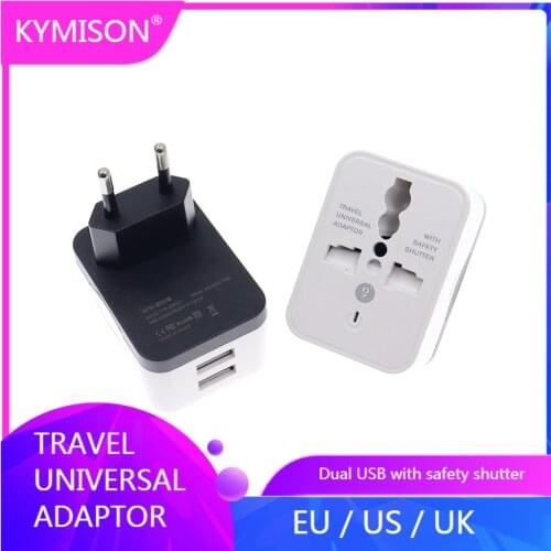 Universal EU UK US Travel Adapter 2 USB Charging International World Travel 10A AC Power Converter Plug Adapter Socket