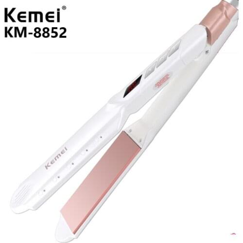 Hair straightener temperature adjustment tourmaline ion flat iron widened panel ceramic heating plate salon styling tool KM-8852