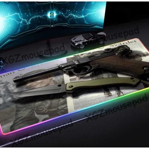 XGZ Vintage Pistol Saber Pattern HD Large RGB Colorful Glow Mouse Pad Black Lock Edge Custom Computer Desk Mat Rubber Non-slip