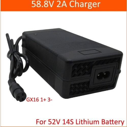 52V Battery Charger 58.8V 2A li-ion Charger GX16 XLRM DC connector For 14S 51.8V 15AH 20AH 25AH Electric bike Battery PACK