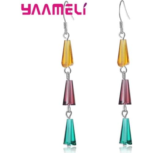 Hot Sale Coloured Glaze Long Drop Earrings 925 Sterling Silver Glass Personality Elegant Women Ethnic Eardrop Jewelry