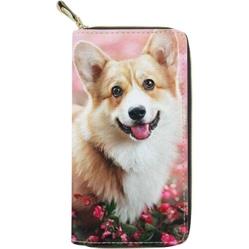 Zip Around Women Wallet Corgi Print Travel Cute Wallet for Lady Credit Card Holder Clutch Bag PU Leather Cellphone Long Purse