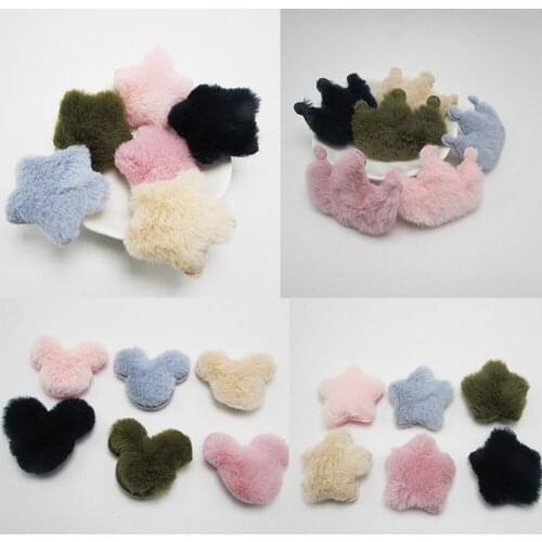 100pcs/lot Big Plush fluffy Star Crown Mouse Patches Appliques for garment Girl Hair Jewelry DIY accessories