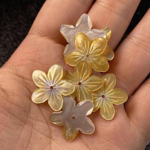 20mm Yellow Natural Mother Of Pearl Shell Beads Carved Flower Charms DIY Loose Beads for Jewelry Making Accessories 1Pcs