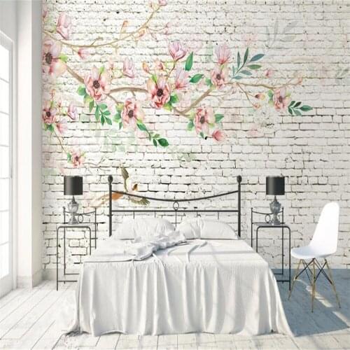 Milofi custom 3D wallpaper mural hand-painted magnolia bird simple brick wall living room bedroom background wall decoration wal