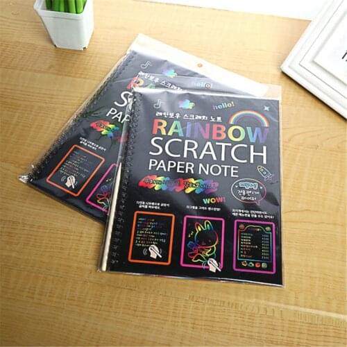 2PCS Large Magic Color Rainbow Scratch Art Paper Note book Fully Black Drawing C5AF