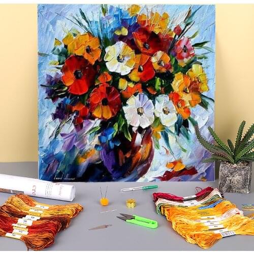 Celebration Bouquet Printed Water-Soluble Canvas 11CT Cross-Stitch DIY Embroidery Set DMC Threads Handmade Knitting Magic