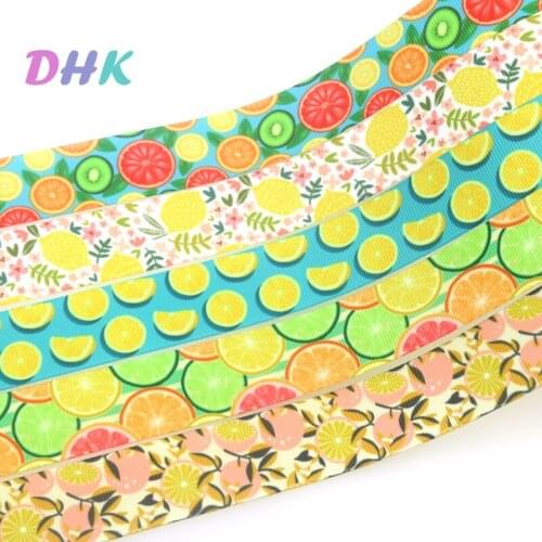 DHK 50yards Lemon Orange Printed Grosgrain Ribbon Accessory Hairbow Headwear Decoration DIY OEM Wholesale S1540