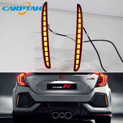 For Honda Civic Hatchback Type R 2016 - 2020 3-in-1 Functions LED Rear Bumper Fog Lamp Brake Light Dynamic Turn Signal Reflector