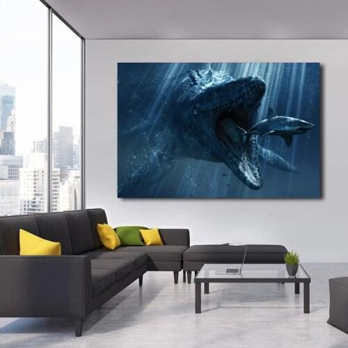 Deep Sea Mosasaurus Shark Picture Movie Jurassic World Wall Art Posters and Prints Canvas Painting Home Living Room Decorations