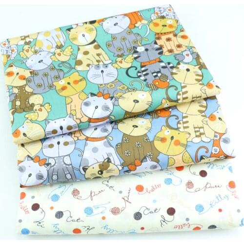 Printed colorful cats Twill Cotton Fabric By Half Meter for Patchwork Quilting Baby Bedding Sewing Cloth Material