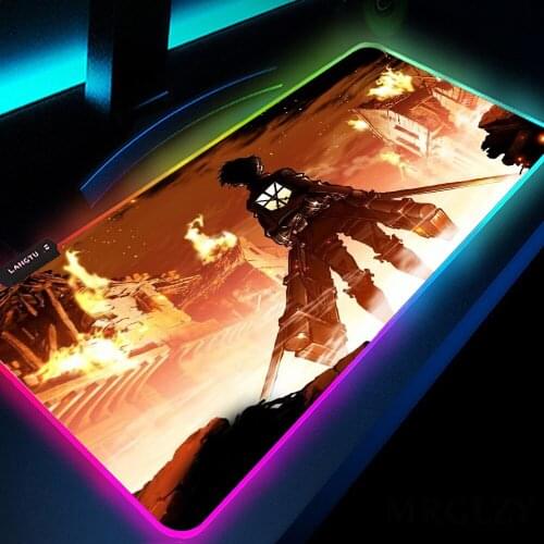 RGB Attack On Titan Gaming Mouse carpet Drop shipping LED Light Computer Mousepad Gamer Desk Mat Non-slip For PC Keyboard Laptop