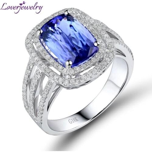 2020 Elegant Ring Solid 18K White Gold Natural Blue Tanzanite Wedding Rings Genuine Gem Fine Jewelry For Women Anniversary Party
