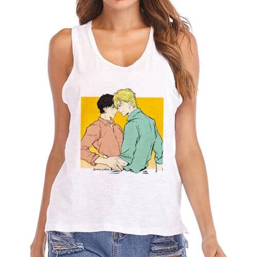 Japanese Anime Banana Fish printed Tank Tops Women Cartoon Boys Love Manga Top Harajuku Short Sleeve Streetwear leeveless Tee