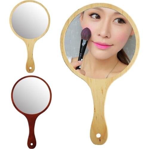 Beauty Cosmetic Vanity Makeup Shaving Tattoo Wooden Hand Held Mirror Large