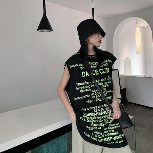 Cool sleeveless t-shirts o-neck letter printing summer thin tops pullover t-shirts for women 2020 new camisetas mujer