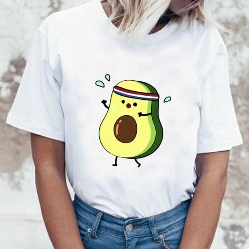 Summer Womens Tops Kawaii Avocado Vegan T Shirt Casual Short Sleeve Cute Ladies T Shirt Korean Funny Geaphic T-shirt White Tee