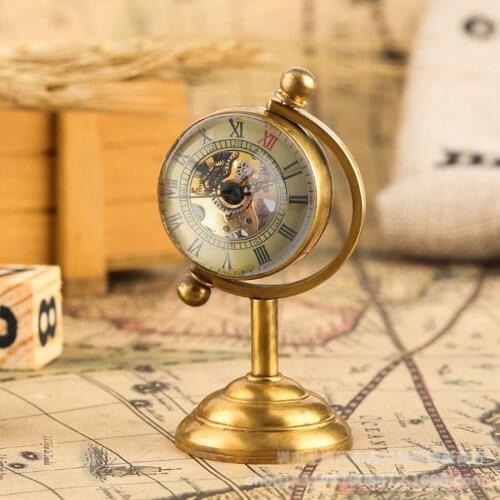 Metal Tourbillon Mechanical Table Clock Home Decoration Luxury Small Table Clock Retro Desktop Table Watch Desk Clock Gift