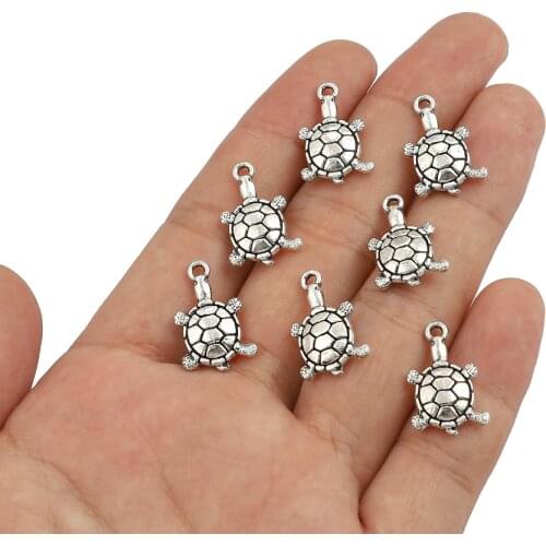 30PCS Antique Silver Color Animal Metal Tortoise Charms Pendants For Jewelry Making DIY Handmade Craft Necklace Accessories