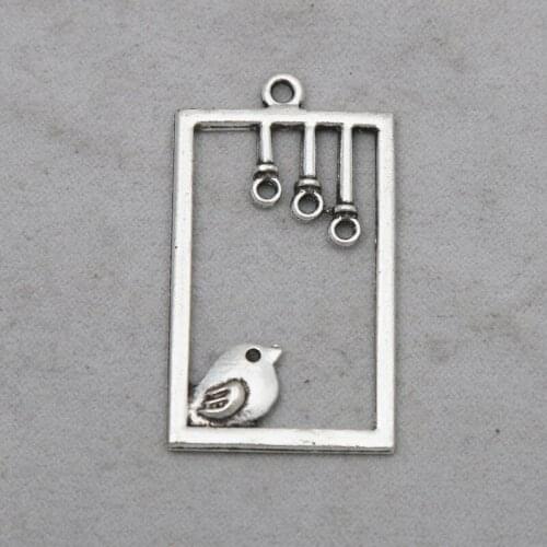 RAINXTAR Fashion Antique Silver Color Alloy Birdcage Charms For Earrings Making 23*41mm 10pcs AAC1003