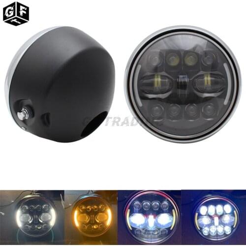 Motorcycle Chrome & Black 7.5" LED Headlight W/ Turn Signal Light for Harley Bobber Tracker Yamaha Honda Cafer Racer Lightings