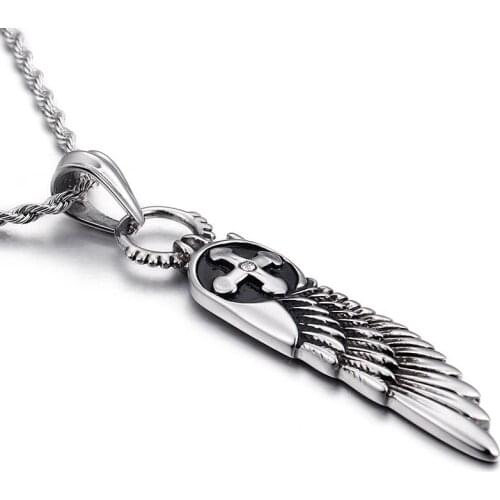 Titanium steel mens Europe and the United States stainless steel pendant angel wings cross pendant wholesale