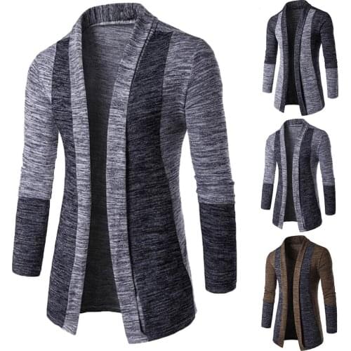 Retro Men Patchwork Long Sleeve Knitted Sweater Cardigan Coat Outwear