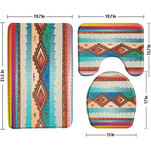 Harajuku Ethnic Pattern Bath Mats Bathroom Rug 3-Piece Sets Geometric Graphics Stripe Non-Slip U-Shaped Pad Toilet Bath Decor