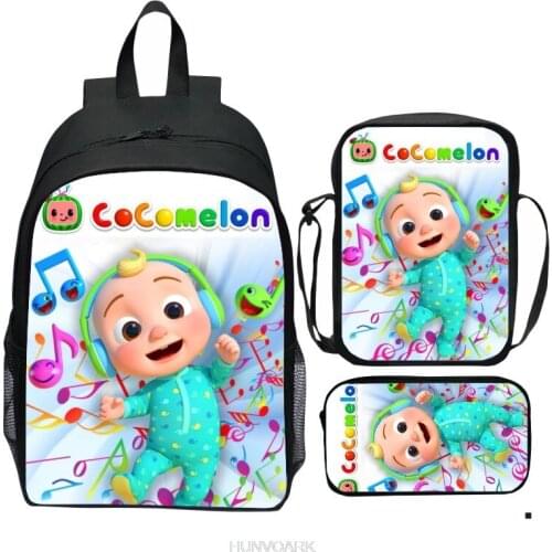 Cocomelon 3PCS School Backpacks Set Cartoon 3D Print School Bags For Girls boys Students Primary Daily Casual Mochila Infantil