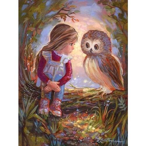Cross Stitch Kits Little Girl and Owl Needlework Embroidery Crafts 14CT Unprinted DIY Arts Handmade Home Decor