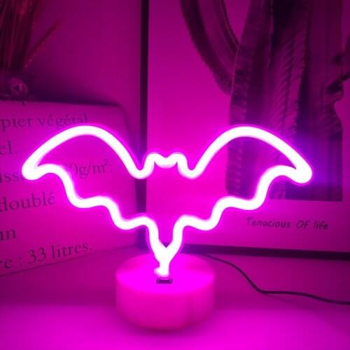 Desk Table Neon lamp Pink Bat Neon Light Signs LED Neon Sign Night Lights Lamps Art Decor for Kids Room Wedding Party Decoration