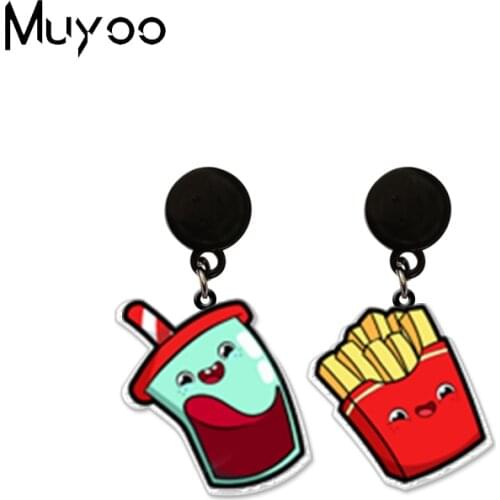 2020 New Foods Fruits Coffee Coke French Fries Bacon Eggs Nutella Toast Cute Characters Drop Epoxy Acrylic Earrings