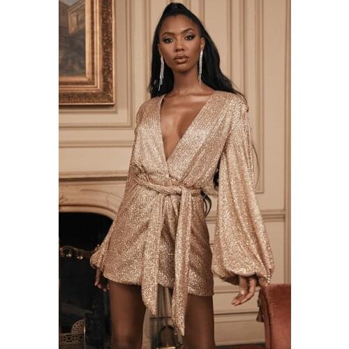 2021 Fashion New Update Graceful V Neck Long Sleeve Champagne Christmas Party Outfit Evening Date Dresses