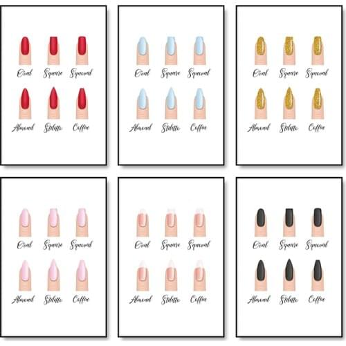 Fashion Nail Shapes Guide Beauty Salon Wall Decor Posters and Prints Makeup Nordic Picture Art Canvas Painting for Girls Room