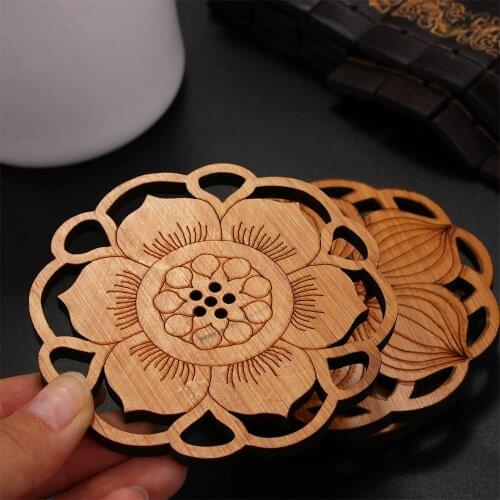 Bamboo Lotus Shape Coasters Mat Wooden Round Cup Table Mat Tea Coffee Placemat Home Table Decoration Kitchen Accessories