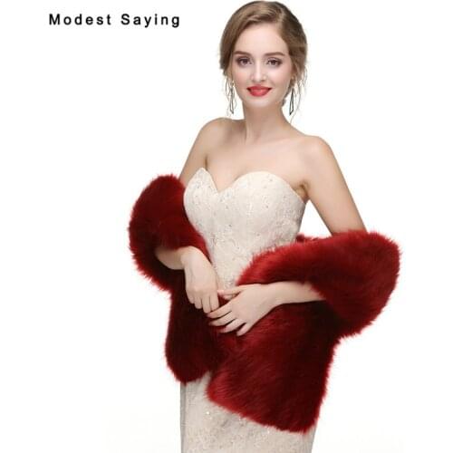 Christmas Wine Red Warm Faux Fur Wedding Shrugs 2017 Bridal Shawls Boleros Stoles Warm Wraps Winter Shawls Wedding Accessories
