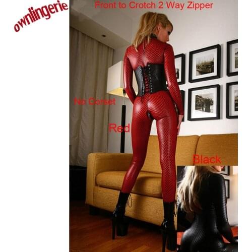 Free shiping PVC Wet Look Sexy Lingerie Bodysuit Black and red color Latex Erotic Catsuit Pole Dance Wear Clubwear Costume