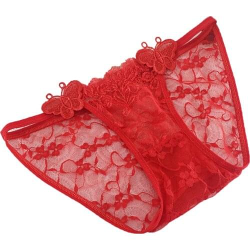 Sexy women transparent panties butterflies embroidered women underwear howllow out lace panties