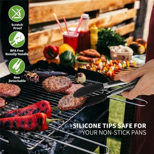 Silicone BBQ Grilling Tong Salad Bread Serving Tong Non-Stick Kitchen Barbecue Grilling Cooking Tong with Joint Lock