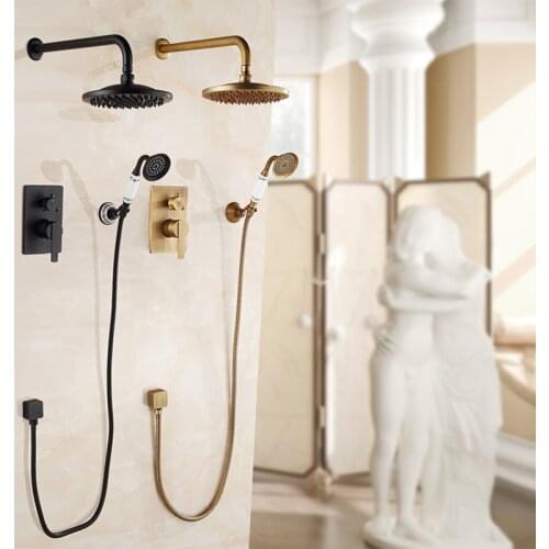 Bathtub Faucets Antique Bronze Bath Rain Shower Wall Concealed Bathroom Faucets Shower Set Faucet Mixer Black Mixer Set Crane