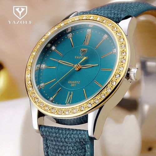 Telojes Mujer Fashion Crystal Watch Women Watches Leather Strap Quartz Watch Brand Elegant Shine Lady Hour Montre Femme YAZOLE