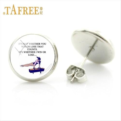 TAFREE Charm Round Student Studs Earring Love Gymnastics Glamour Art Picture Earrings Women Gift Jewelry GY071