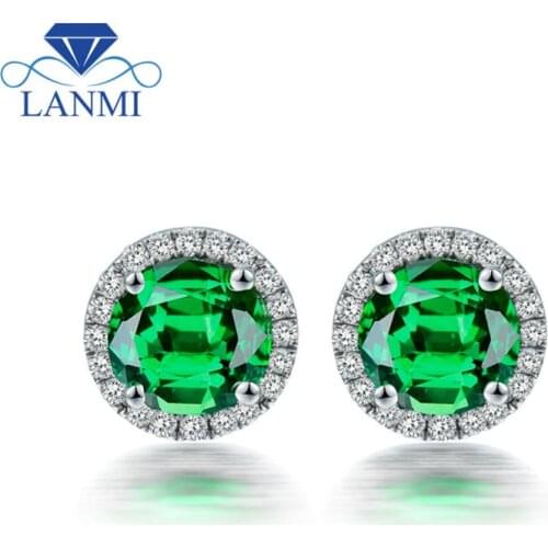 Natural Stud Earrings Gemstone 5mm Round Tsavorite Diamond Earring In 18K White Gold For Girl Party LJ14E049